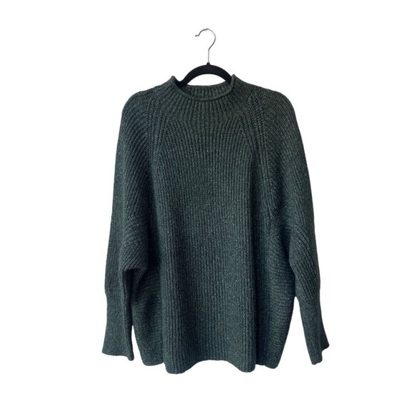 Chico's Holiday Sweater Size L Green Marled Mock-Neck Pullover Oversized Cotton - Picture 3 of 11